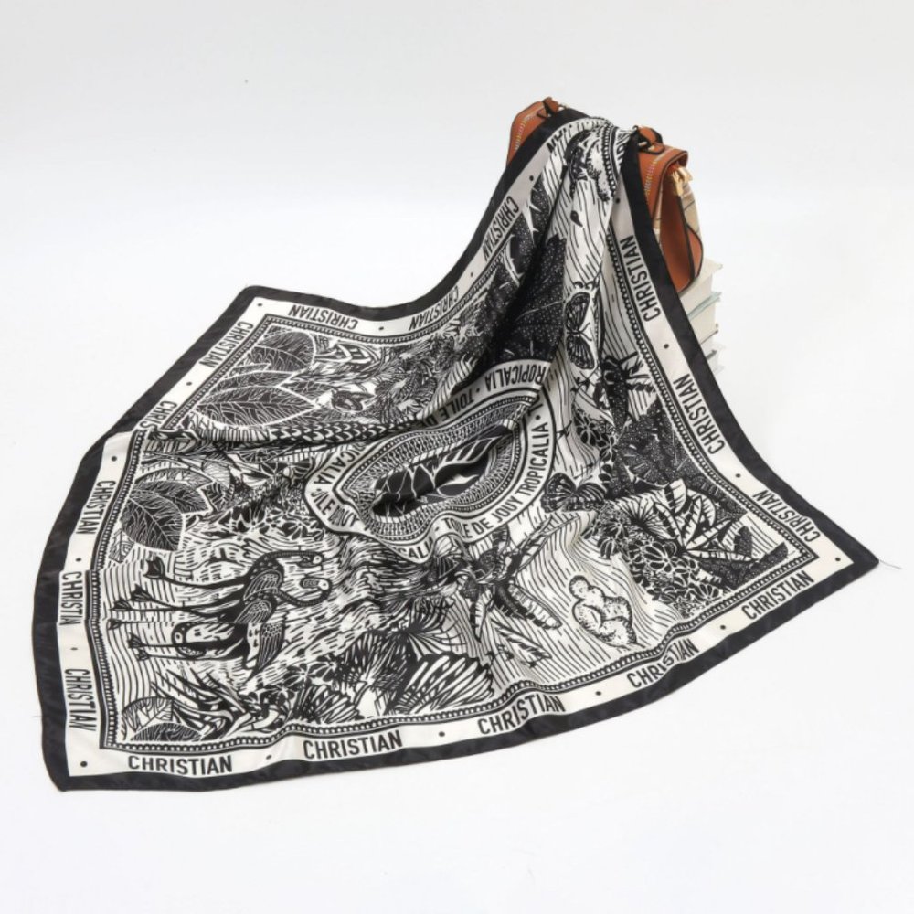 Black geometric print square scarf
